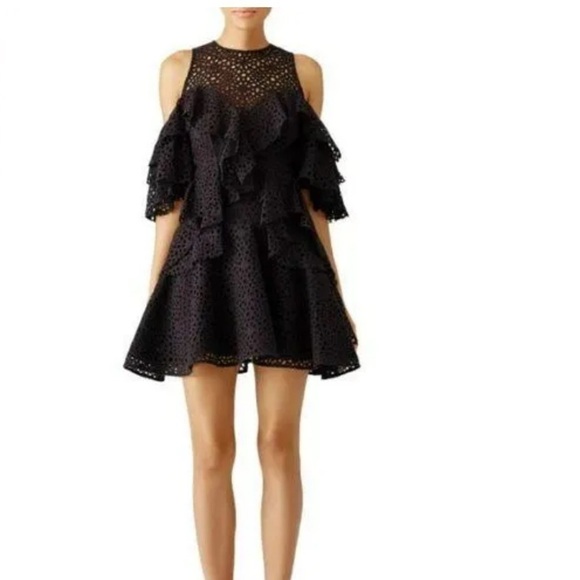 Acler Upton Off-Shoulder Lace Mini Dress - Black - Size 6 - Picture 2 of 11